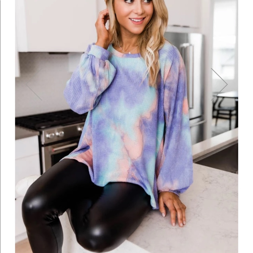 PINK LILY Tie Dye Long Sleeve Blouse